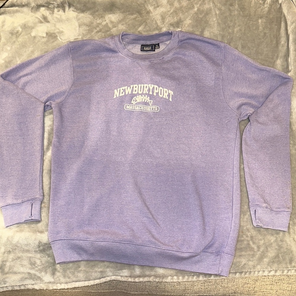 Purple Crewneck Sweater with Textured Fleece